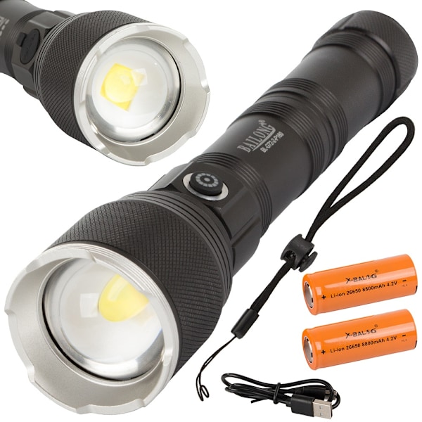 Ladattava taskulamppu - CREE XHP160 LED - 23 cm - Lentokonealumiinia Black