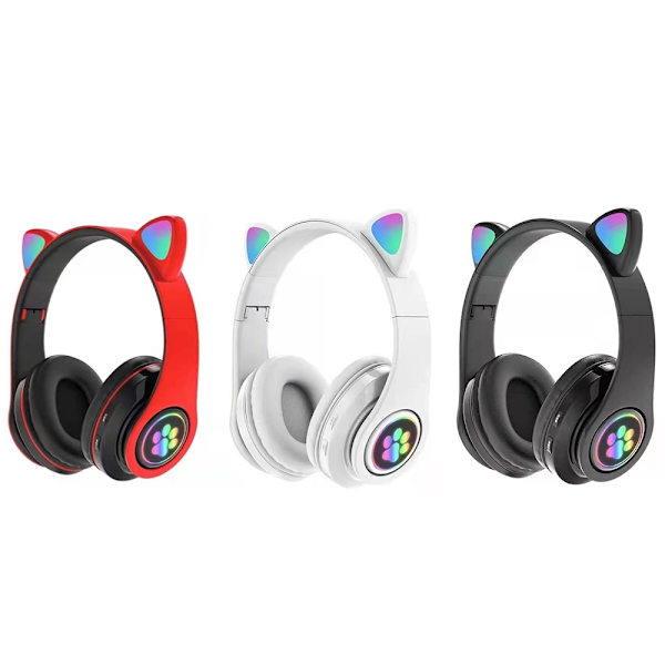 Bluetooth Stereo Hörlurar Katt med mikrofon / LED ljus Vit