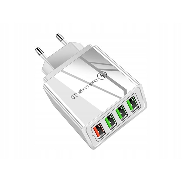 Mobilladdare / Snabbladdare med 4 uttag - QC3 Vit