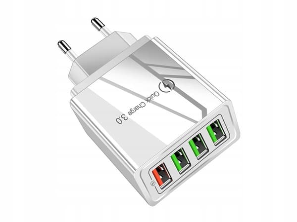 Mobillader / Hurtiglader med 4 stik - QC3 White