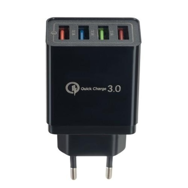 Mobillader / Hurtiglader med 4 stik - QC3 Black