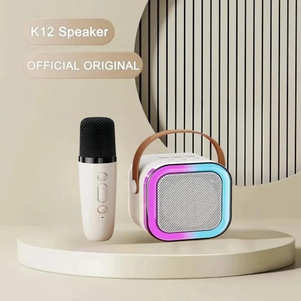 Bärbar Bluetooth Karaoke-högtalare med 1 trådlös mikrofon Beige