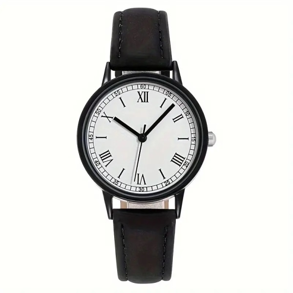 Unisex-klokke / armbåndsur med lærreim Black