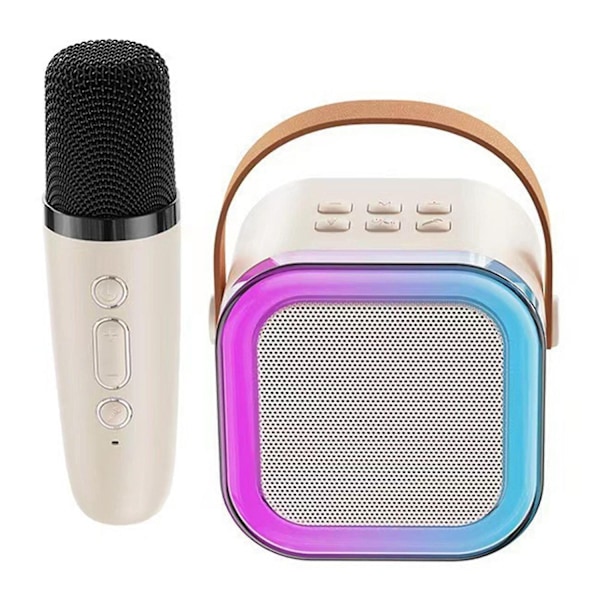 Bærbar Bluetooth Karaoke høyttaler med 1 trådløs mikrofon Beige