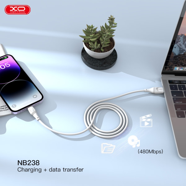 XO Laddare - Laddkabel - USB / iPhone - 3m -  Hög kvalitet Vit