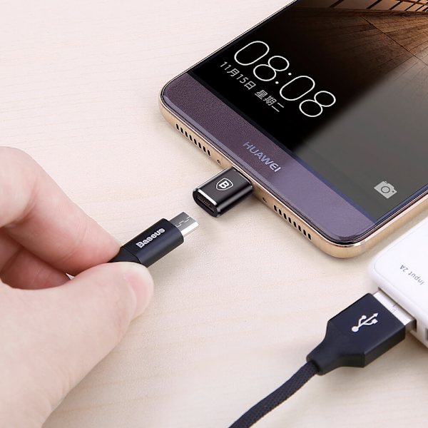 Baseus Adapter Micro-USB till USB-C Svart