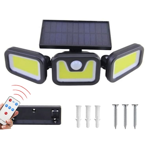 Solcellslampa 100 cob med skymningsrörelsesensor Svart