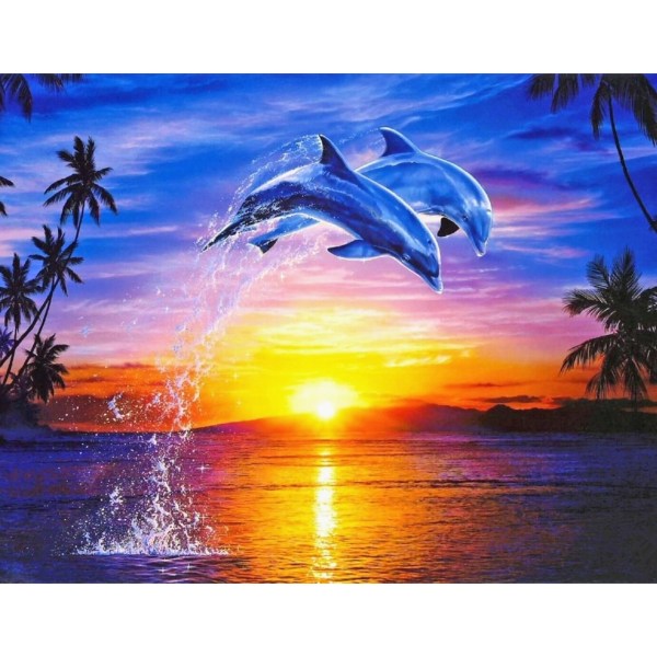 Diamond Painting / Diamantmålning - 30x40cm - Solnedgång Multicolor