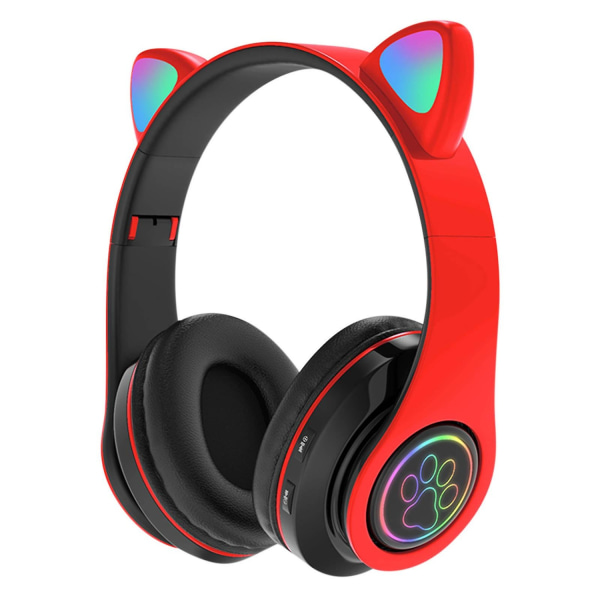 Bluetooth Stereo Hörlurar Katt med mikrofon / LED ljus Röd
