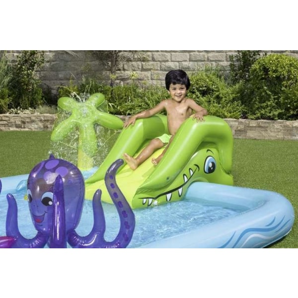 Oppustelig pool med rutsjebane, dyr, vandspray, 239x206x86cm Multicolor