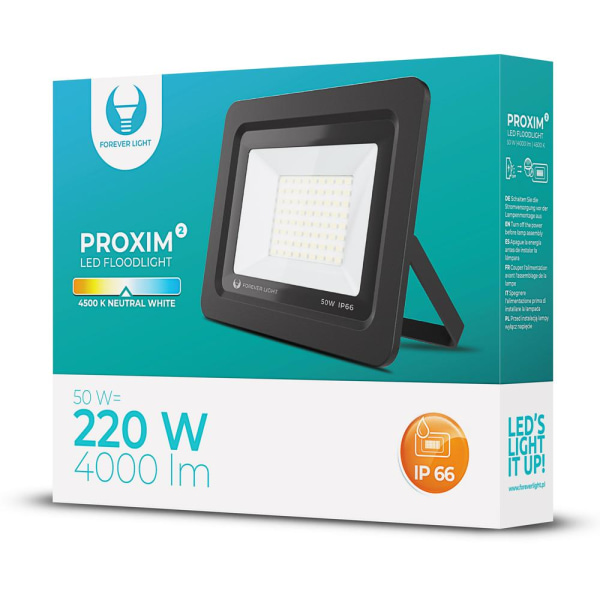 LED Stål spotlight / Floodlight, 50w (220w) Utendørs godkjent Black