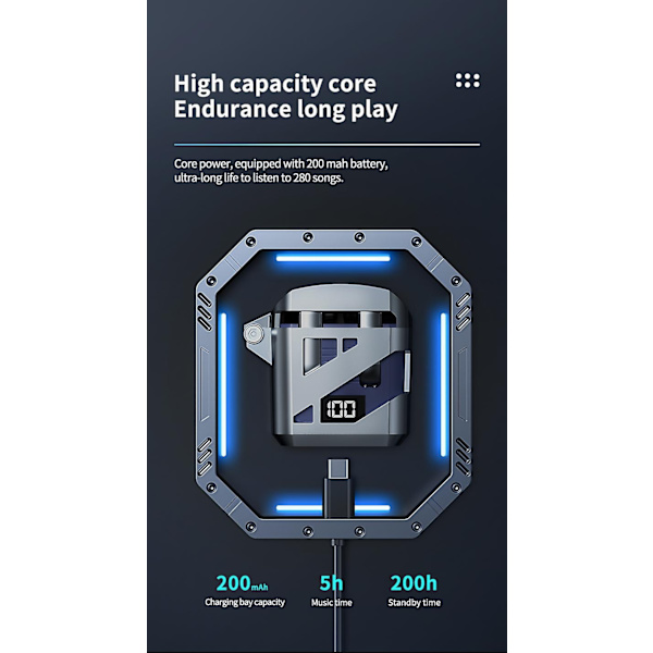 Trådlösa TWS Hörlurar GT02 i cool gamingdesign grå