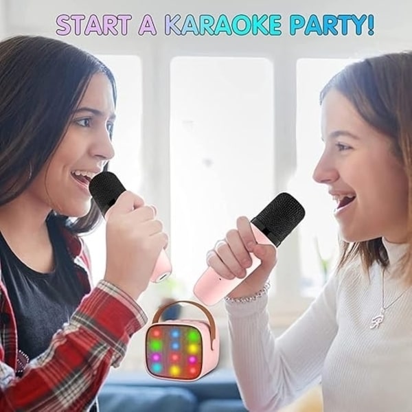 Bärbar Bluetooth Karaoke-högtalare med 1 trådlös mikrofon Rosa