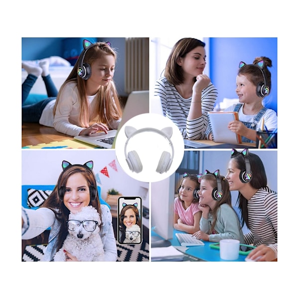 Bluetooth Stereo Hörlurar Katt med mikrofon / LED ljus Vit