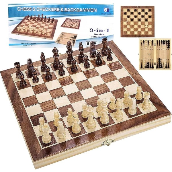 29x29cm sammenleggbar sjakk / backgammon / damer i tre Multicolor
