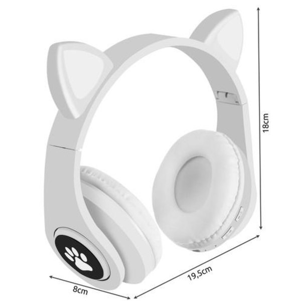 Bluetooth Stereo Hörlurar Katt med mikrofon / LED ljus Vit