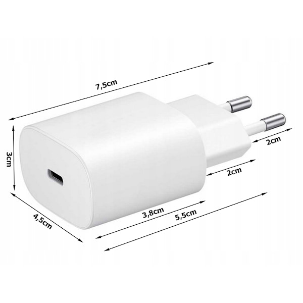 220v PD Laddare för iPhone 12/13/14/15 - 20w - USB-C Vit