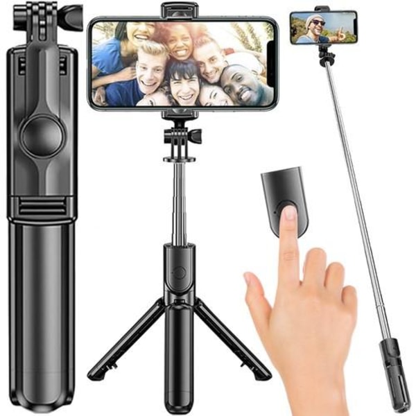 Selfie stick / stativ mobilstativ med bluetooth fjernbetjening Black