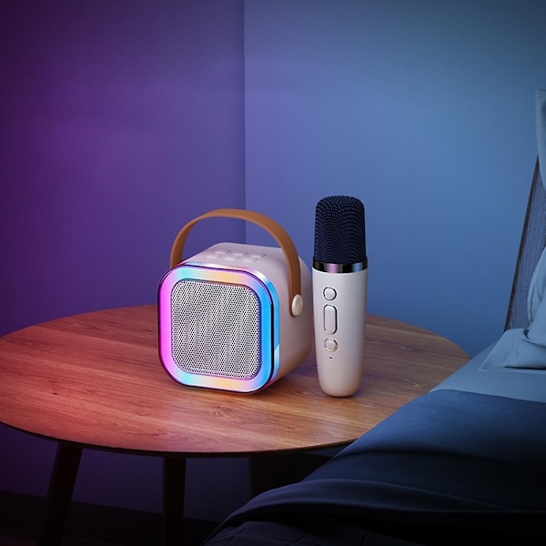 Bärbar Bluetooth Karaoke-högtalare med 1 trådlös mikrofon Beige
