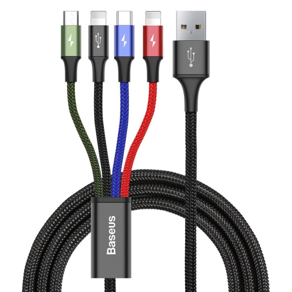 Baseus Laddkabel 4-i-1, 2x iPhone, USB-C, Micro-USB Svart