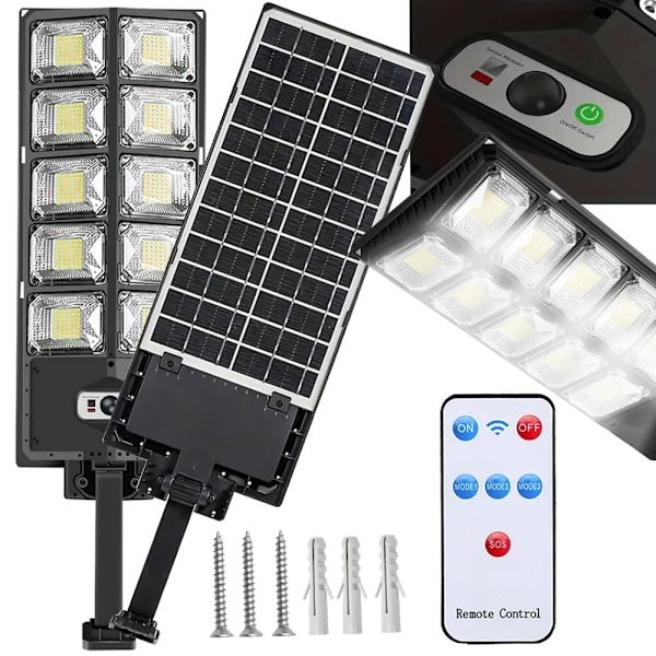Solcellsdrivna LED Lampa Med Rörelsesensor & Fjärrkontroll Svart