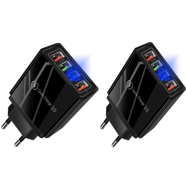 2 pakke Mobillader / Hurtiglader med 4 stik - QC3 Black