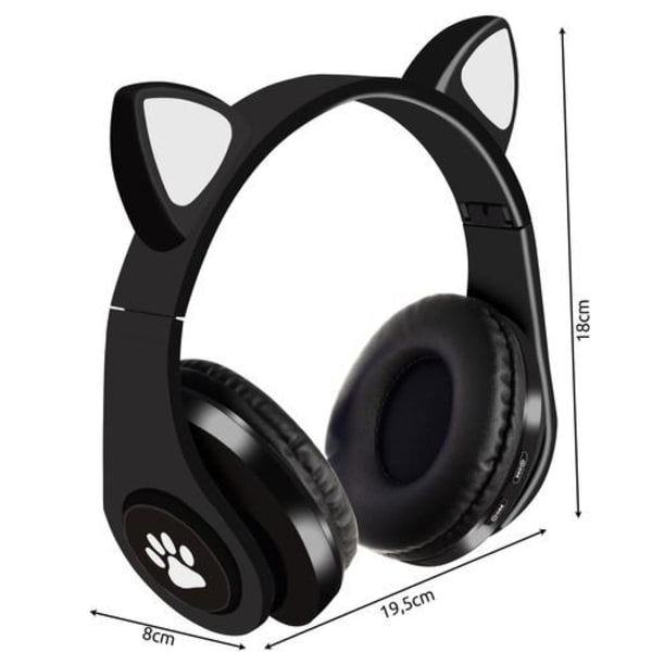 Bluetooth Stereo Hörlurar Katt med mikrofon / LED ljus Svart
