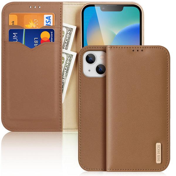 Dux Ducis iPhone 14 Plus -lompakkokotelo aitoa nahkaa RFID-suoja Brown