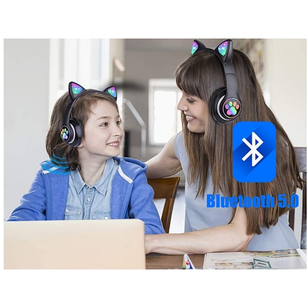 Bluetooth Stereo Hörlurar Katt med mikrofon / LED ljus Vit