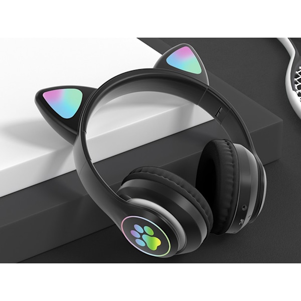 Bluetooth Stereo Hörlurar Katt med mikrofon / LED ljus Svart