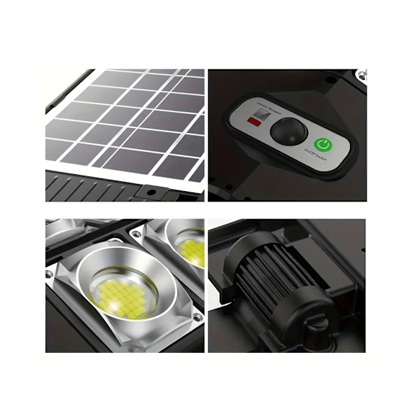 Solcellsdrivna LED Lampa Med Rörelsesensor & Fjärrkontroll Svart