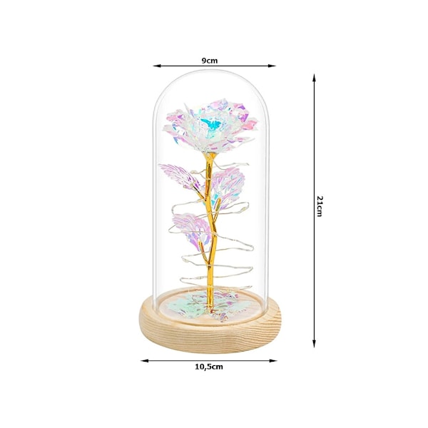 Luksuriøs evig rose i glas med LED lys Multicolor