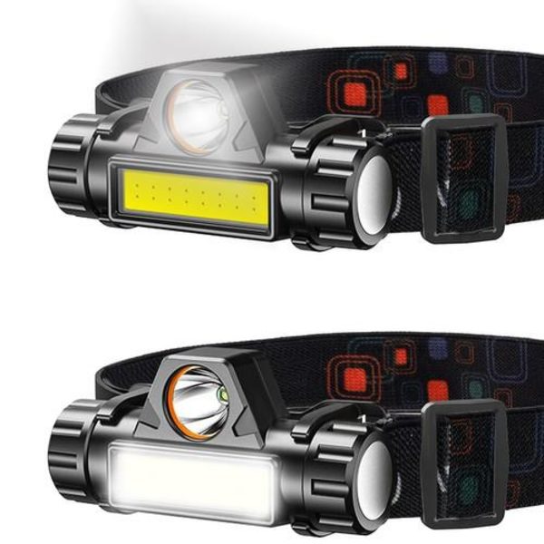 Oppladbar hodelykt 1x CREE LED + 1x COB LED Black