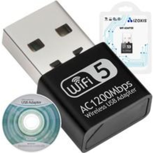 Wifi Adapter USB - 2,4 GHz / 5 GHz - 1200 mbit Svart