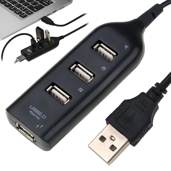 4-ports USB Hub - Ekstra USB-porter for datamaskinen Black