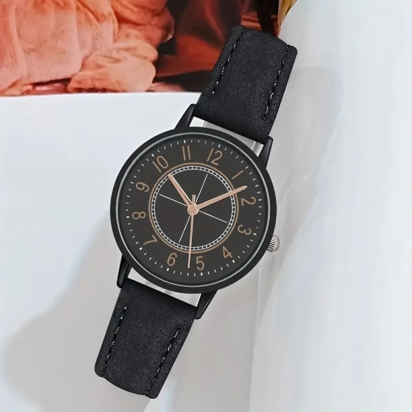 Dameur/armbåndsur med læderrem Black