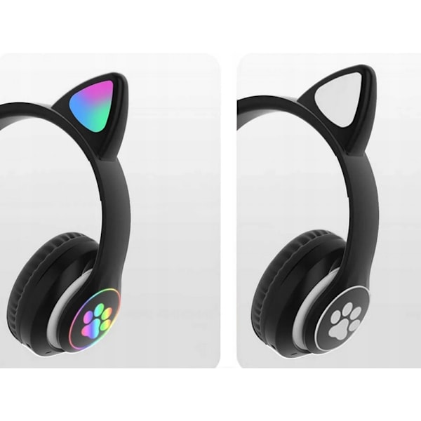 Bluetooth Stereo Hörlurar Katt med mikrofon / LED ljus Svart