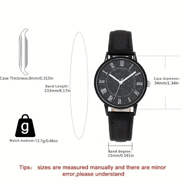 Dameklokke / armbåndsur med lærreim Black 09ea | Black | 49 | Fyndiq
