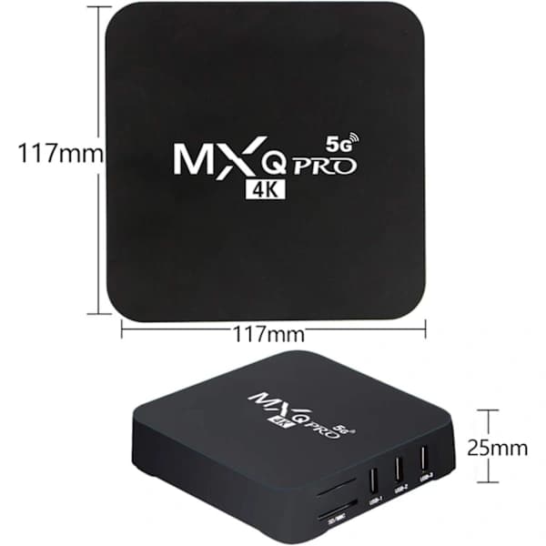 5G MXQ PRO 4K TV Box — Android 10.1-system, Quad-Core-processor, Smart Media Player, opgraderet 4GB RAM, 32GB intern lagerplads
