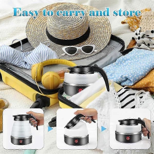 Foldable Kettle, 600ml Camping Kettle Mini Travel Kettle Foldable Silicone Kettle With Foldable Cups, For Travel EU Plug Well [DB]