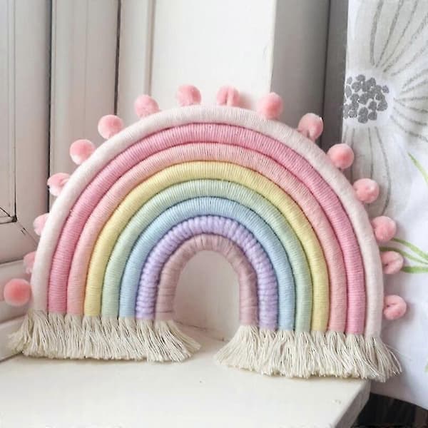 Stor regnbueveggdekorasjon, makrame regnbueveggdekorasjon barnerom boho-dekor