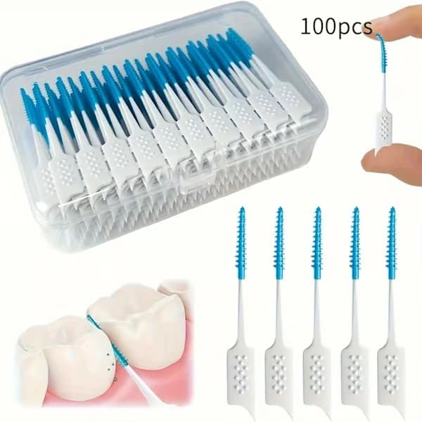 Interdental Brushes (100-pack), Soft Rubber Picks, Plaque Removal orange