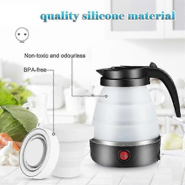 Foldable Kettle, 600ml Camping Kettle Mini Travel Kettle Foldable Silicone Kettle With Foldable Cups, For Travel EU Plug Well [DB]