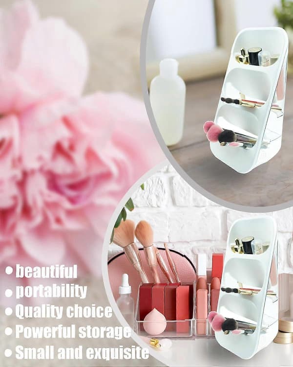 Large Makeup Storage Shelf with Inclined Design and Multiple Compartments, Clean and Practical Desktop Storage for Cosmetics (White)