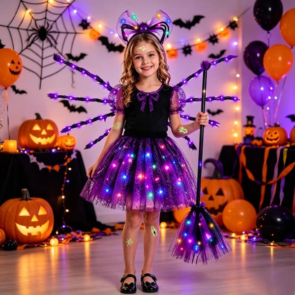 Edderkoppedragt til børn, halloweenkostume til piger, edderkoppeudklædning til børn
