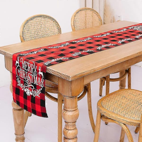 Christmas Table Runner with Buffalo Plaid Pattern Compatible with Christmas Table Decorations, C