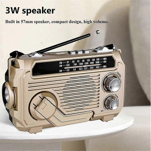 Solar Nødradio med AM/FM/SW, Håndsving, Bluetooth 5.2, USB/TF Understøttelse Black