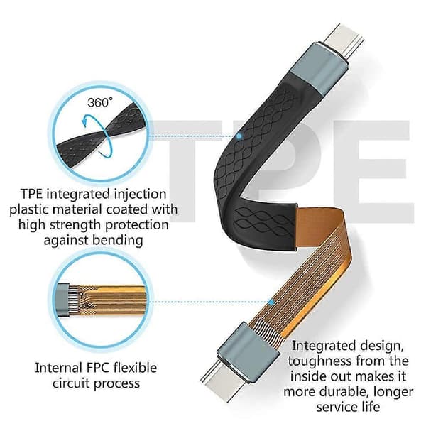 Kort USB C-kabel 40 Gbps dataoverføring PD hurtiglading USB C til USB C-kabel