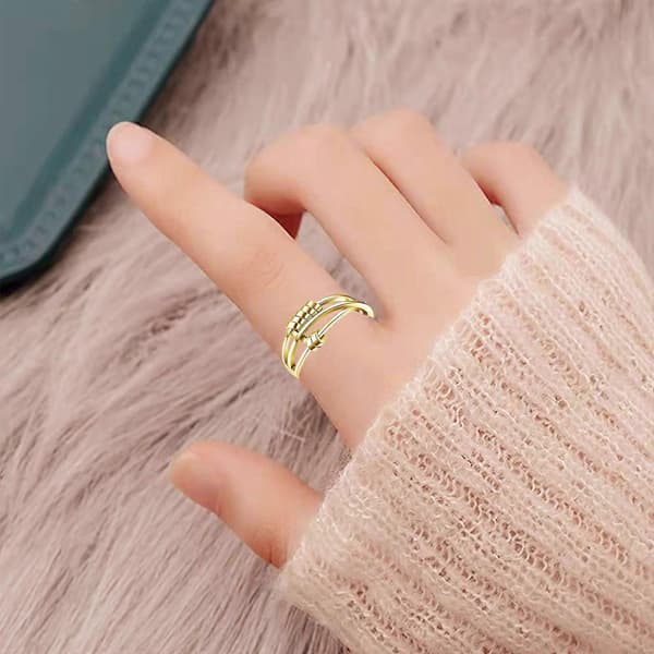 Creative Open Ring with Rotatable Beads Adjustable Stress Relief for Women Girls