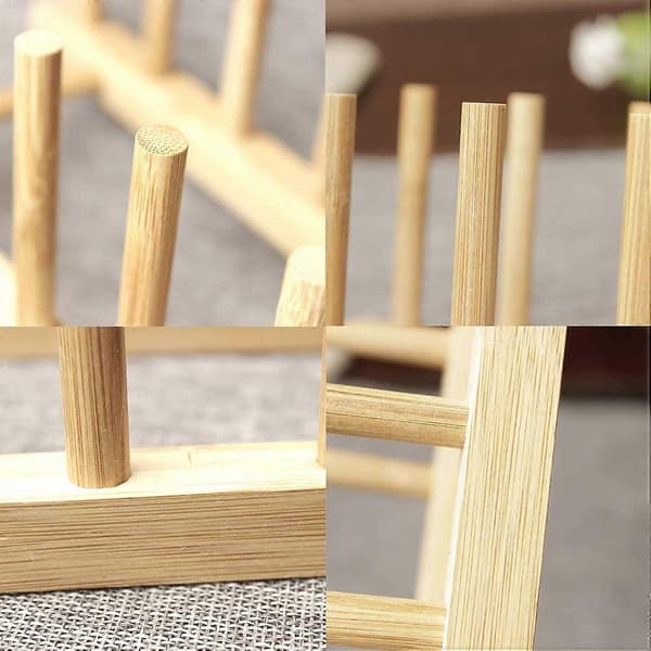 Nirvana Plate Holder Bamboo Dish Rack Plate Rack Plate Holder Drainage Rack Tableware Bamboo Tableware Shelf 4 Compartments For Storage Cd Tableware Book Wine